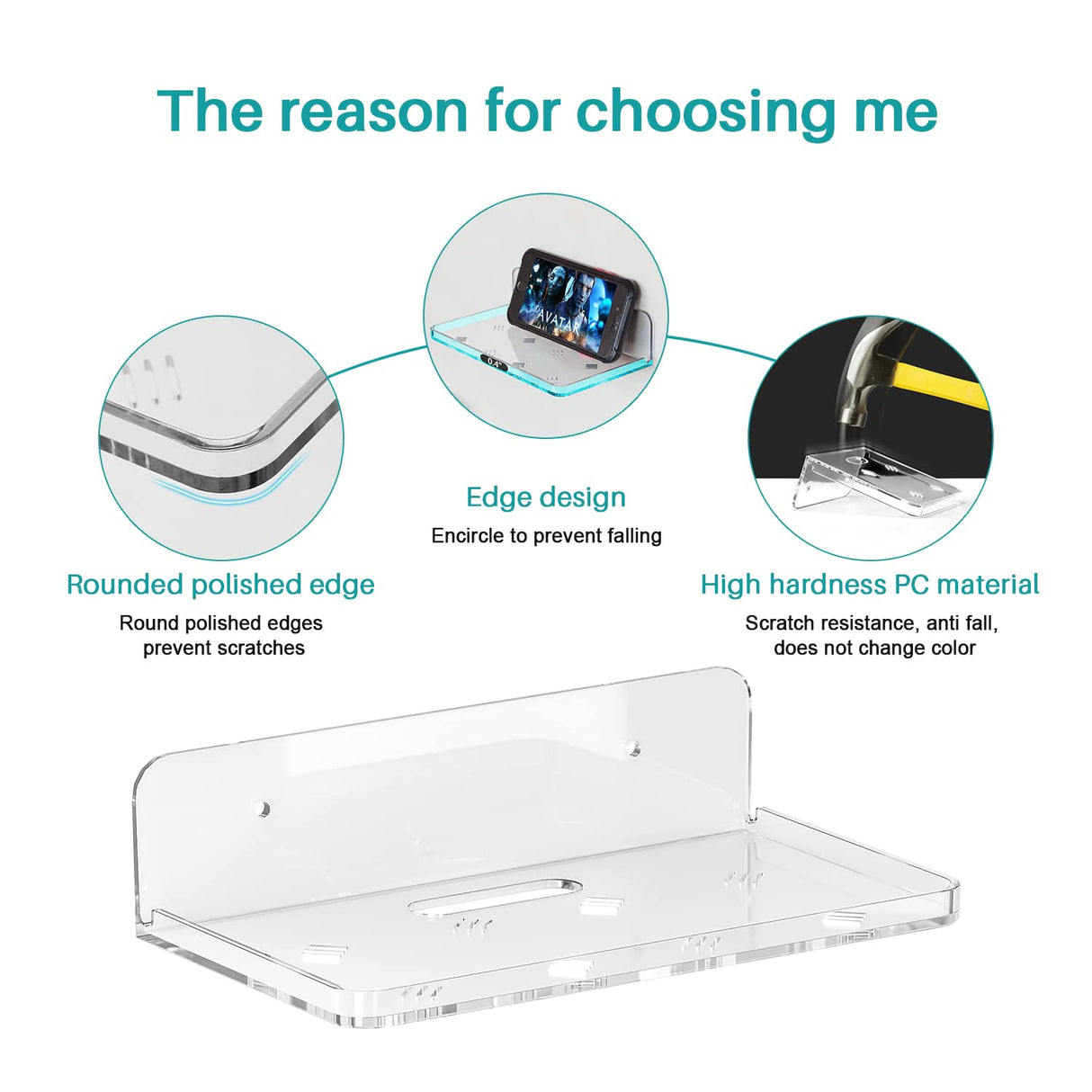 Wall Mount Floating Shelves for 2 Pcs Security Camera Shelf Mini Speaker Other Small Items in Bedroom Bathroom Kitchen Living Room Clear Mini Shelf Flexible Use for Wall Space(L) Liboer