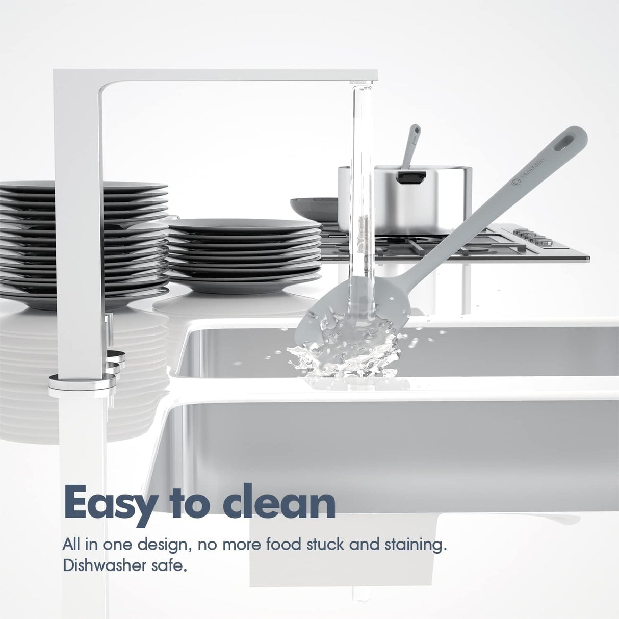 ChefAide 4 Pieces Silicone Spatula Set, Food Grade Rubber Spatula, Upgrade Strong Handle with Ergonomic Grip, Heat Resistant for Nonstick Cookware, Cooking ChefAide