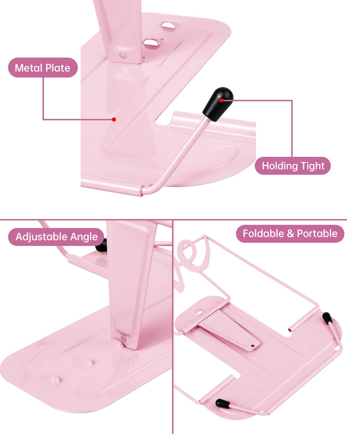 Honagu Adjustable Metal Book Stand Book Holder, Book Stand for Reading, Documents Holder, Sturdy Typing Stand for Cookbook Textbooks Tablet Music Books (Macaron Pink) Honagu