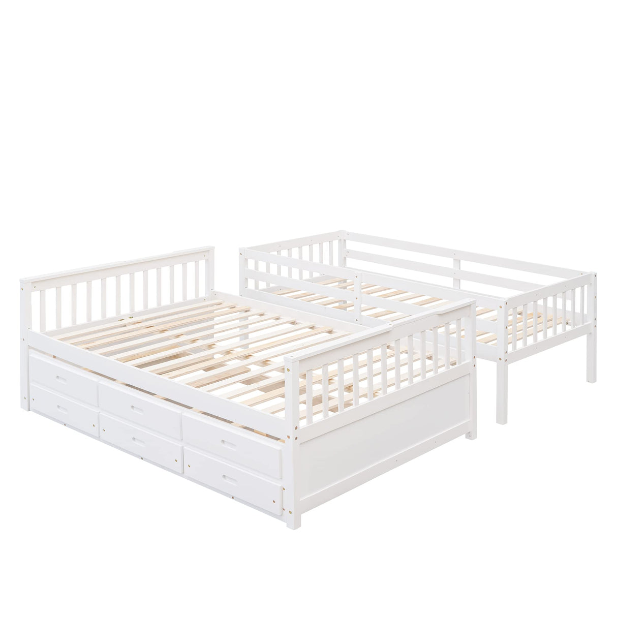 Harper & Bright Designs White Twin Over Full Bunk Bed with Trundle and Storage Drawers Harper & Bright Designs