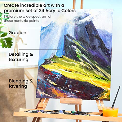 ARTEZA Acrylic Paint Set of 24 Tubes (0.74 oz, 22 ml) Non Toxic Acrylic Artist Paints, Heavy Body Acrylic Paint Art Supplies for Canvas Painting ARTEZA