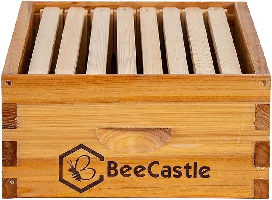 BeeCastle 8 Frame Assembled Medium Honey Super Bee Hive Box with Beehive Frames & Beeswax Coated Foundation Sheets BeeCastle
