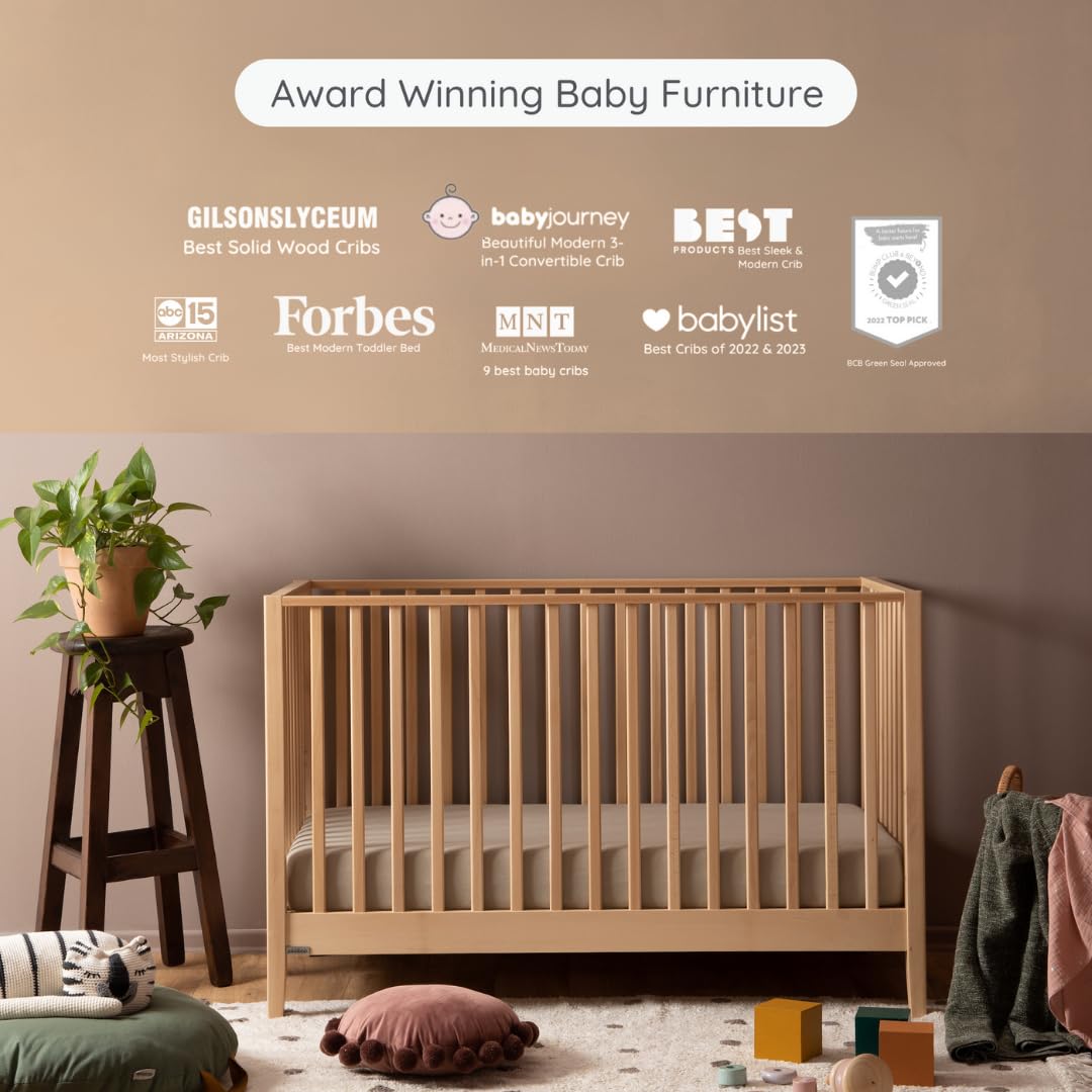 dadada Baby LaLa 3-in-1 Convertible Crib - Wood Crib Converts into Toddler Bed & Daybed - Greenguard Gold Certified, Made in Italy - 3 Adjustable Mattress Heights - Solid Beechwood (Natural) dadada