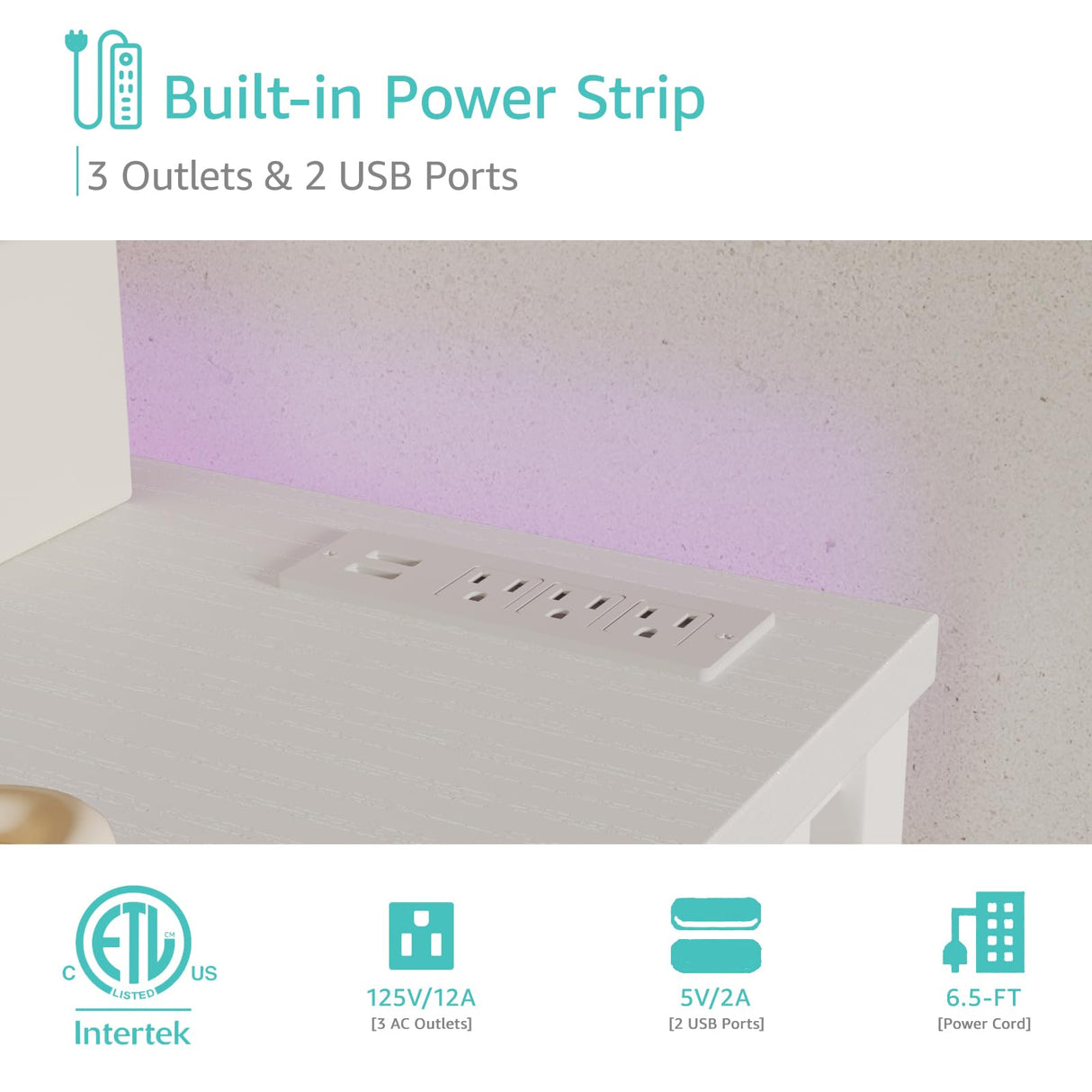 Lufeiya White Computer Desk with Power Outlet, 47 inch Teen Study Table Home Office Work Writing Gaming Desks with Charging Station Outlets Built in, White Lufeiya