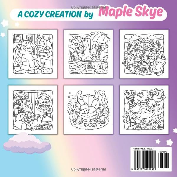 Whimsy Friends: A Cozy & Cute Coloring Book for Adults and Teens Featuring Adorable Animals, Dreamy Seaside Hideaways, and Whimsical Moments for Relaxation and Stress Relief WoodArtSupply