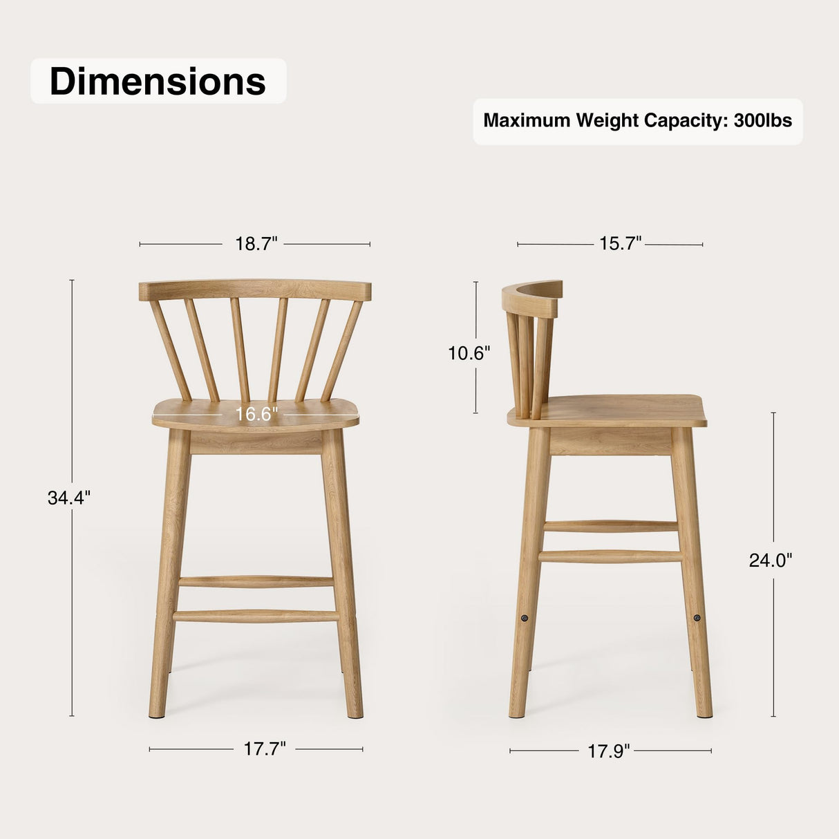 HoeuThien Wood Bar Stools Set of 3, 24" Wooden Counter Height Barstools, Modern Armless Farmhouse Bar Dining Chairs with Back & Footrest for Kitchen Island Pub Natural Oak HoeuThien