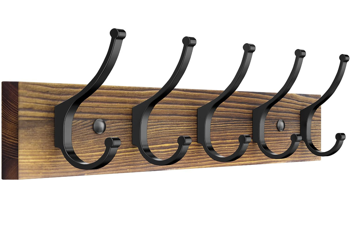 Optish 16.2" Wooden Coat Rack Wall Mount, Rustic Coat Hooks Wall Mounted, 1 Pack Wall Coat Rack with Hanger for Hat, Clothes, Bags, Jacket. etc Optish