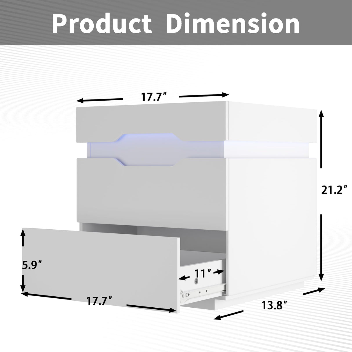 YESHOMY Nightstand with LED Light and Charging Station, Endtable with 2 Drawers, Bedside Table with Large Capacity, for Bedroom, Set of 2, 21.2" Height, White YESHOMY