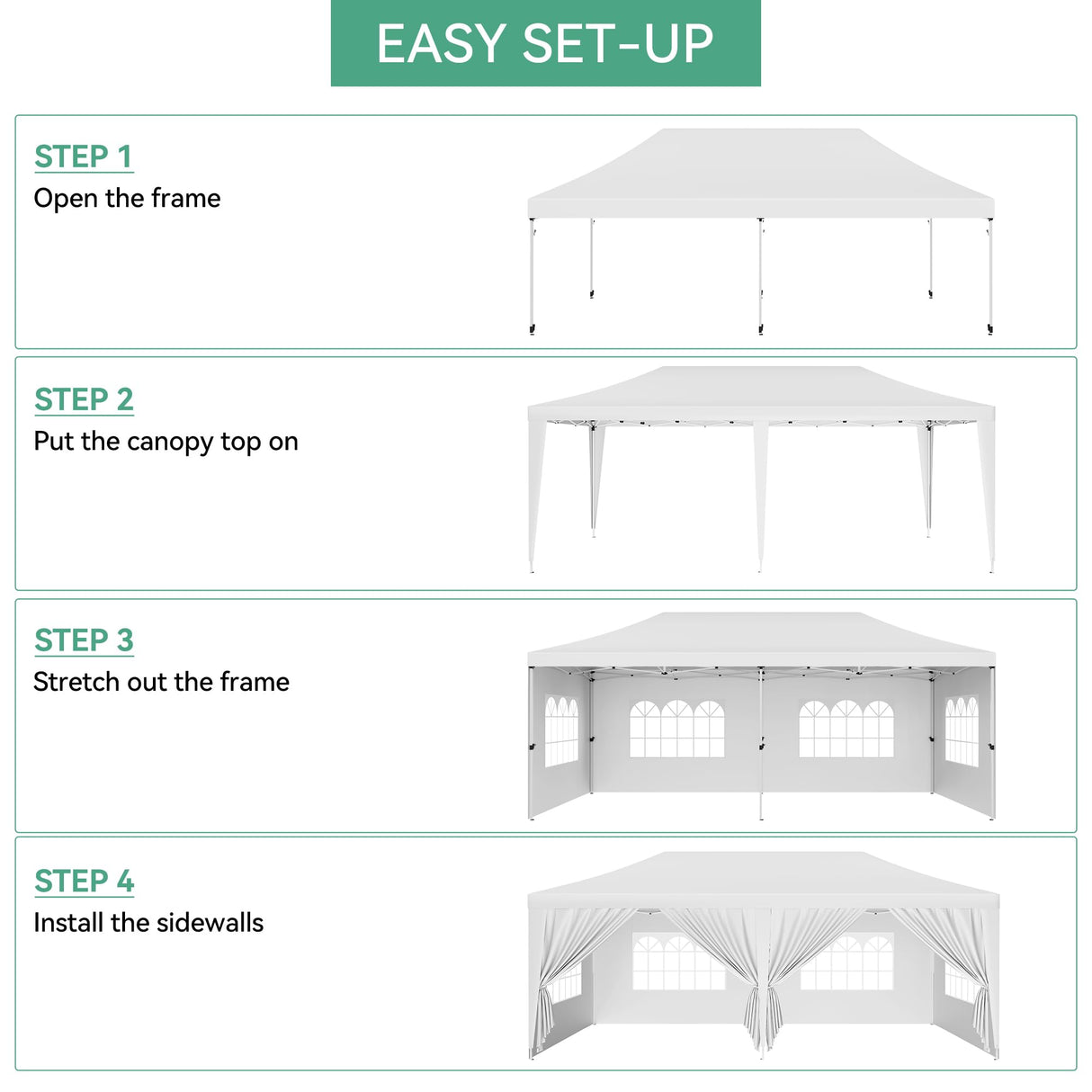 GarveeLife Upgraded 10x20 Pop Up Canopy Tent with 6 Removable Sidewalls, Commercial Heavy Duty Pop Up Canopy Tents for Parties, Roller Bag, Upgraded Thickened Legs, 6 Sand Bags, 18 Stakes, White GarveeLife