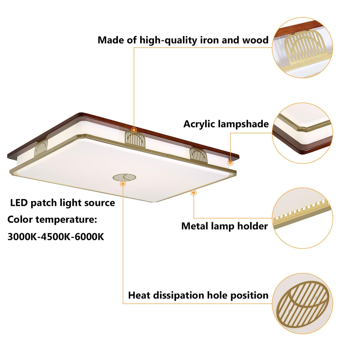 Dimmable Modern LED Ceiling Light, 38'' Large Rectangular Ceiling Lamps with Remote Control, Wood Flush 3000K-6000K Mount Light Fixtures for Living Room Dining Room Bedroom kangten