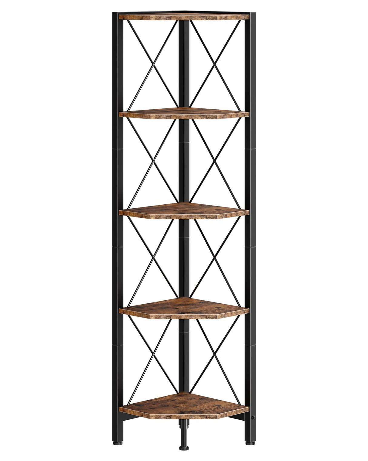 CHOEZON 5-Tier Corner Shelf, Corner Bookcase, 55.2" Tall Vertical Display Rack, Plant Stand, Open Storage Shelf, for Living Room, Bedroom, Study, Kitchen, Rustic Brown and Black TCJ12BF CHOEZON