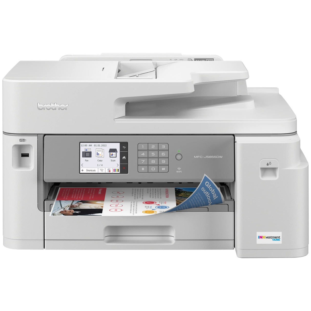 Brother MFC-J5855DW INKvestment Tank Color Inkjet All-in-One Printer with up to 1 Year of Ink in-box1 and to 11” x 17” Printing Capabilities, White Brother