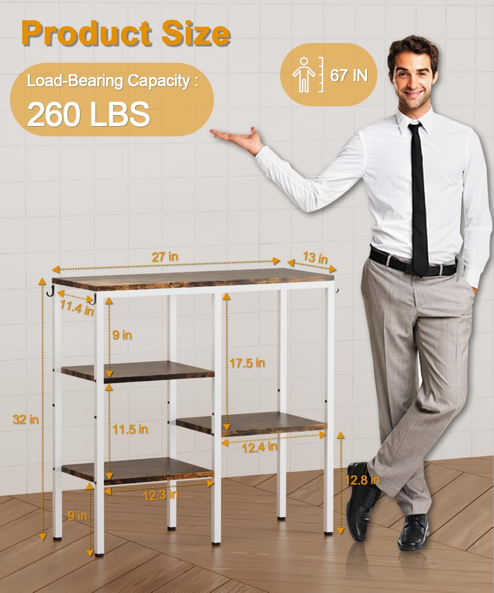 Artibear 4-Tier Kitchen Microwave Oven Stand, Adjustable Coffee Bar Station for Small Appliance, Baker's Rack with 4 Hooks & 5 Storage Shelves, Utility Rack for Kitchen, Living Room, Office, White Artibear