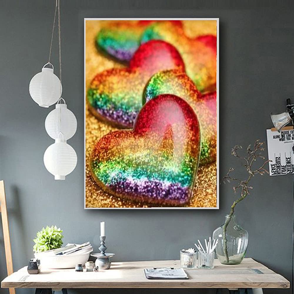 SaxSauly DIY 5D Diamond Painting Heart Stone by Numbers Kits for Adult and Kids,Round Full Drill Crystal Rhinestone Embroidery Cross Stitch Arts Craft Canvas for Home Wall Decor.(12X16in/30X40cm) SaxSauly