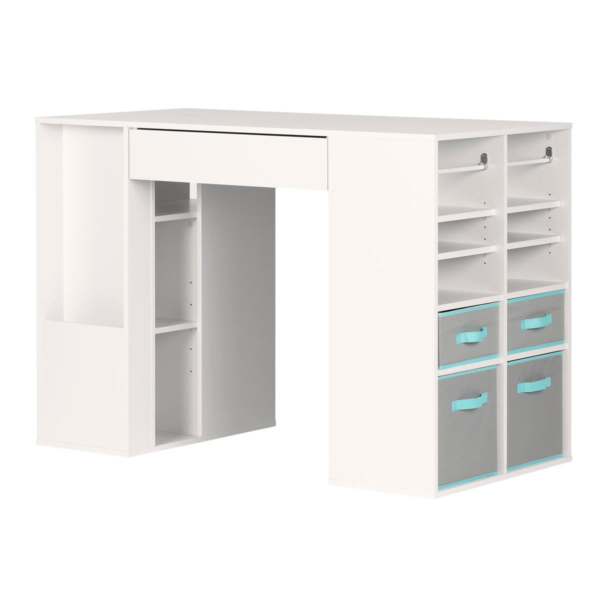 South Shore Crea Counter-Height Craft Table with Scratchproof Surface and Interchangeable Modules - 4 baskets included, Pure White South Shore