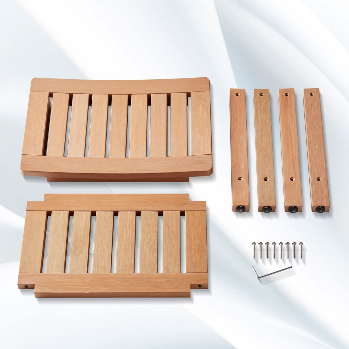 Psilvam Poly Lumber Shower Bench, Shower Stool with Storage Shelf, Water Resistant & Non-Slip Design Shower Seat for Bathroom, Living Room, Bedroom 21 1/4"×14"×18 1/2"(Teak Color) Psilvam