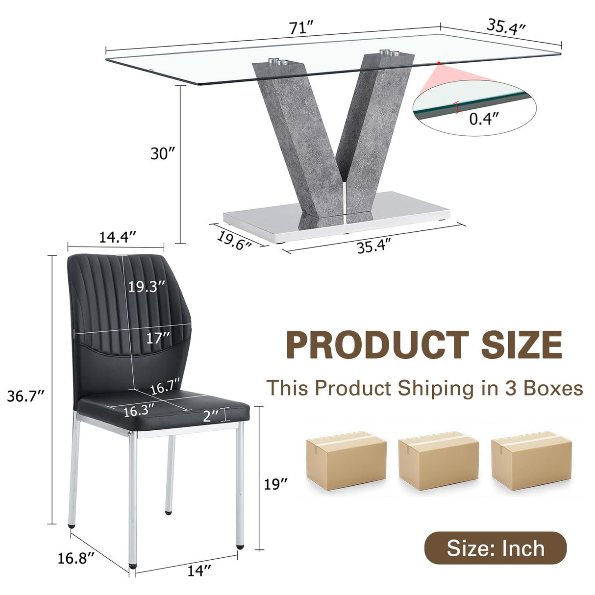 Rejeke 71" Glass Dining Table Set for 6, 7-Piece Dining Table Set with Chairs & Rounded-Corner Tempered GlassTabletop, Glass Kitchen Tables and Chairs Sets for 6 Ideal for Kitchen Dining Room Rejeke