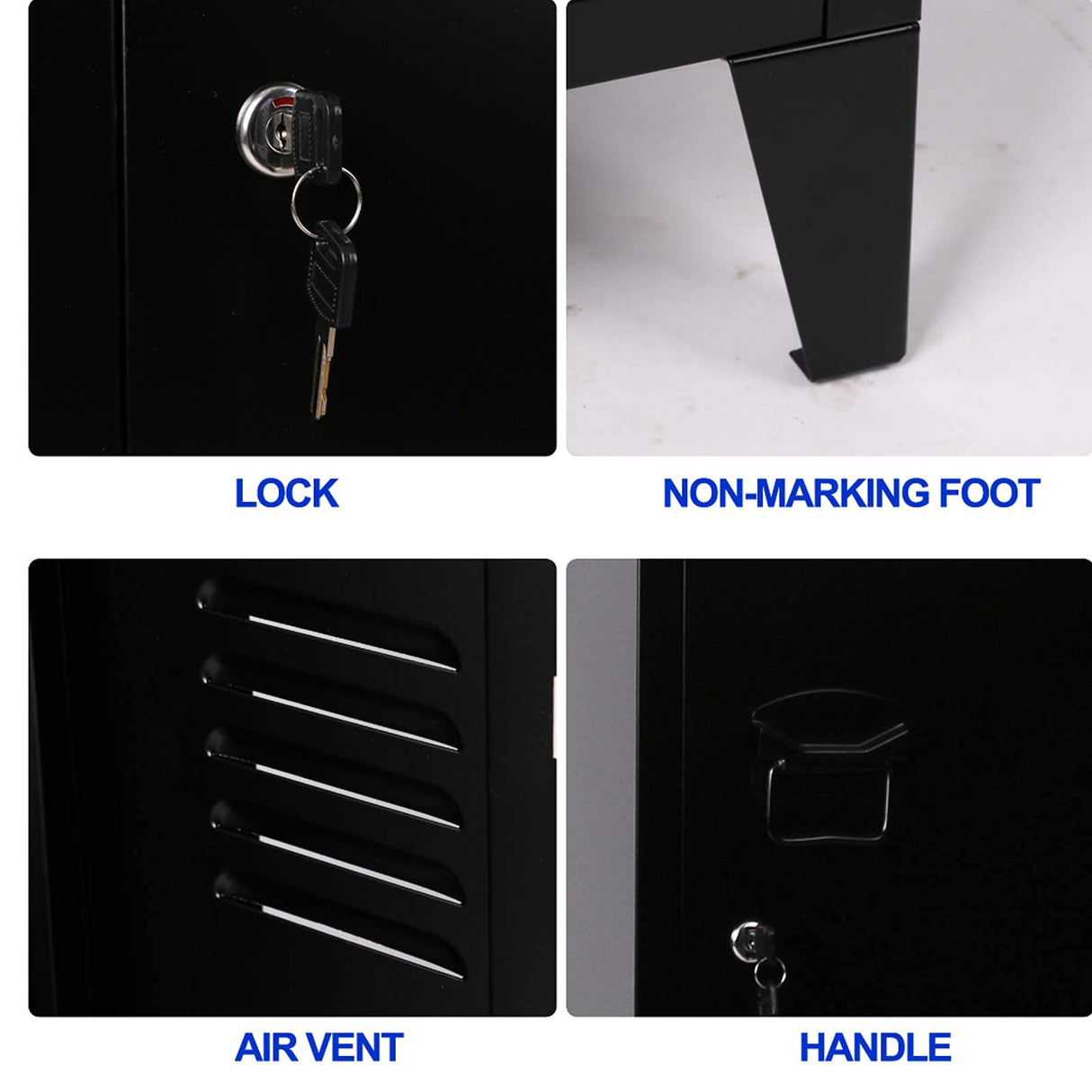 MIOCASA Metal Cabinet Home Office Storage Cabinets with Doors and Shelves Lockable 3 Door File Cabinet Organizer Coat Lockers for Kids (Black) MIOCASA