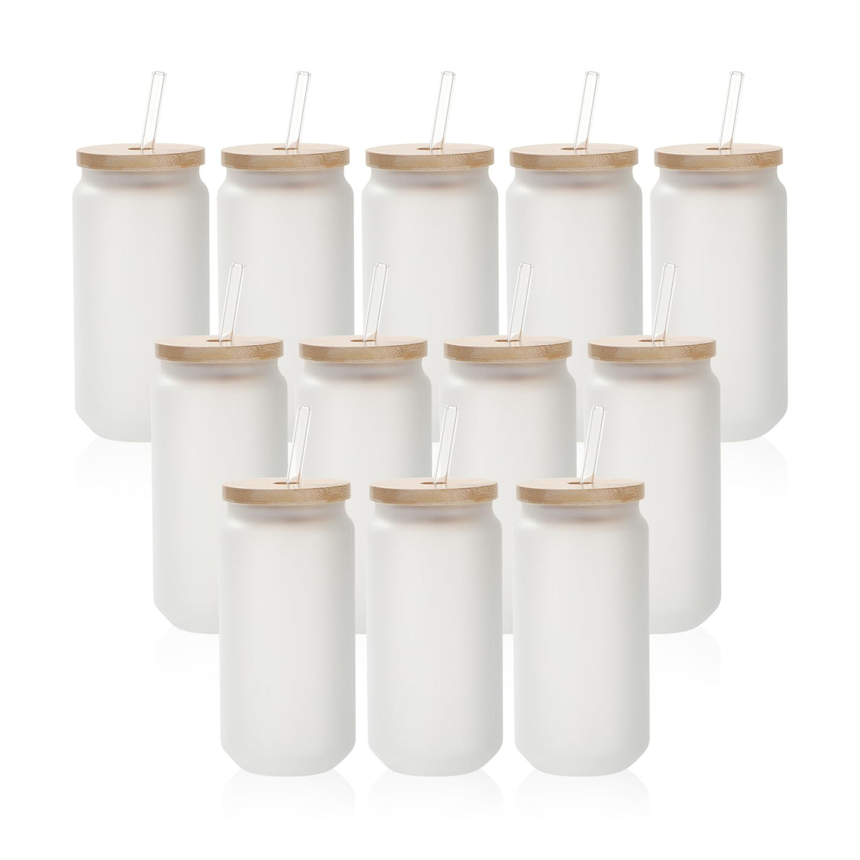 PYD Life 12 Pack Sublimation Glass Cans Blanks Frosted 18 OZ with Bamboo Lid and Clear Glass Straw Beer Cans Wide Mouth Jar Tumbler Cups Mugs for Iced Coffee,Juice,Soda,Drinks,Beer PYD Life