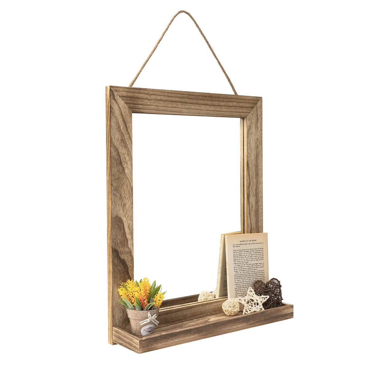 Emfogo Wall Mirror with Shelf, 20 x 16 inch Farmhouse Decor Wall Mirror Hanging for Bathroom, Vanity, Bedroom, Entryway, Living Room (Rustic Brown) Emfogo