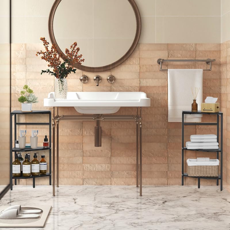 Under Pedestal Sink Shelf, 2 Pack Under Sink Organizers and Storage, 3-Tier Pedestal Under Sink Storage Bathroom Vanity, Corner Shelf Stand for Bathroom, Kitchen, Living Room, Black CADUKE