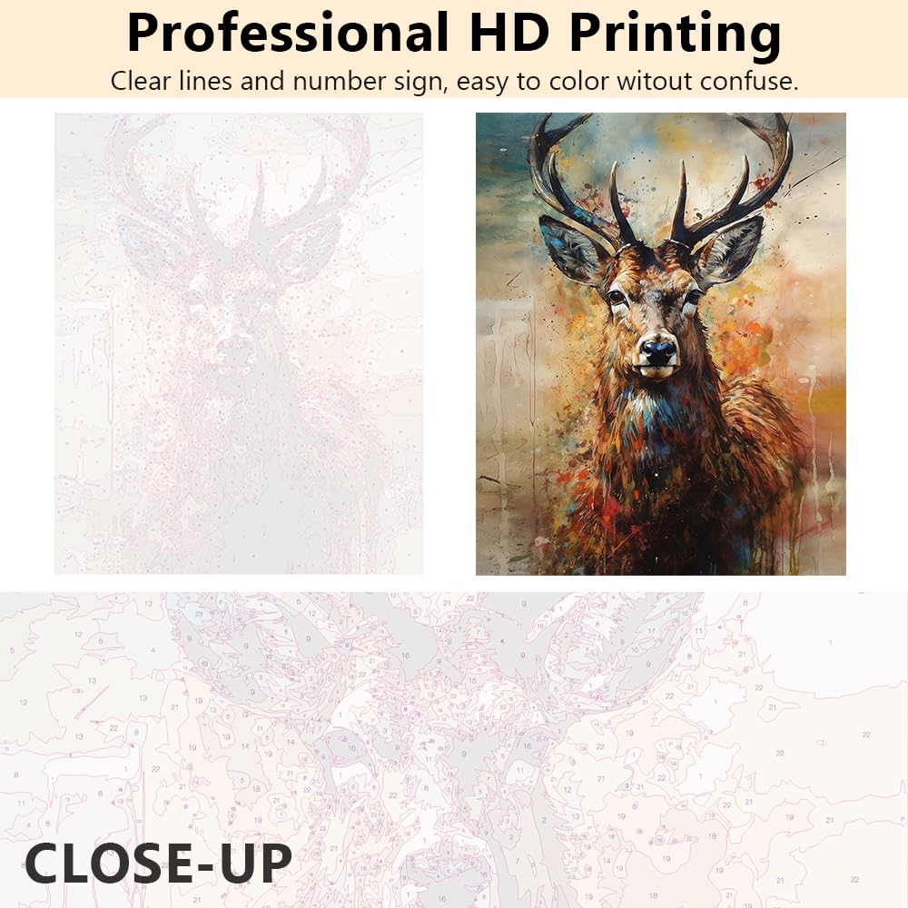 TUMOVO Paint by Numbers for Adults, Deer Adult Paint by Number Kits On Canvas Woodland Animals Paint-by-Number Kits Acrylic Oil Painting for Adults Kids Paint by Number Kit, 16 x20 Inch TUMOVO