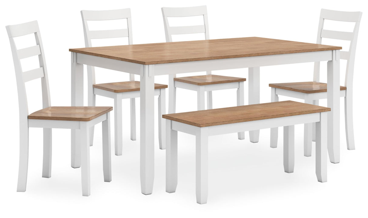 Signature Design by Ashley Gesthaven Modern Dining Table with 4 Chairs and Bench, Set of 6, White & Light Brown Signature Design by Ashley