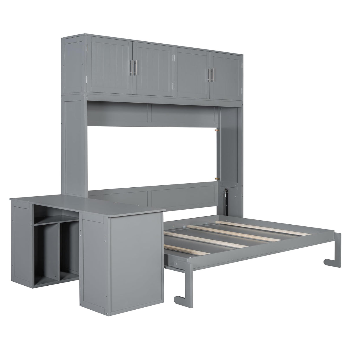 BEDGJH Queen Size Murphy Bed with Desk and Storage, Modern Wall Bed Cabinet in Gray with 600 lbs Weight Capacity BEDGJH