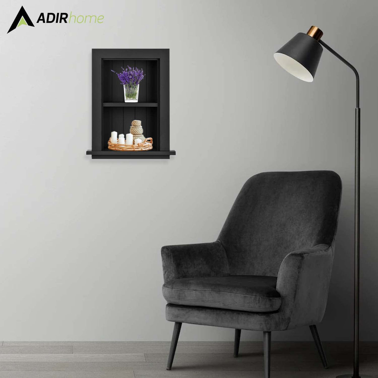 AdirHome Recessed Wall Mount Storage Cabinet – Sturdy Fully Assembled Wooden Utility Storage Shelf – Ideal for Home Kitchen, Bathroom, Laundry, Medicine Cabinet (Black) AdirHome