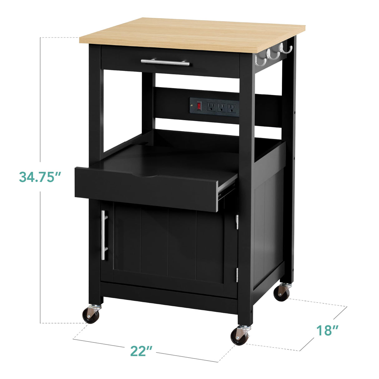 Best Choice Products Rolling Kitchen Island Cart, Single Door Cabinet w/Drawer, Sliding Tray, Hidden Outlet, Hooks, & Lockable Wheels - Onyx Black Best Choice Products