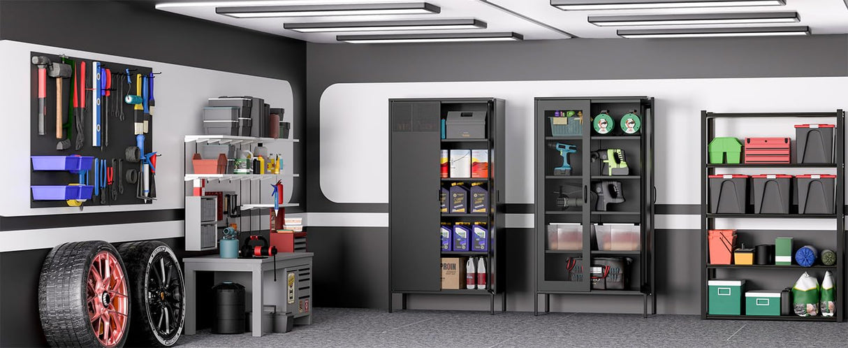 Washsemba 73" Metal Storage Cabinet, 5 Tiers Adjustable shelfs Tool Storage File Garage, Assembly Needs, Warehouse, Basement, Utility Room Standard Office Storage Cabinet, Black Washsemba