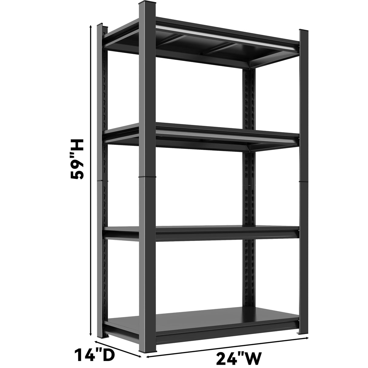 4 Tier Metal Shelving,59" H Adjustable Storage Shelves,1500LBS Shelving Unit for Storage Rack,Metal Shelves for Pantry Shelves,Garage,Kitchen,59" Hx 24" Wx 14" D,Black Metallitrend