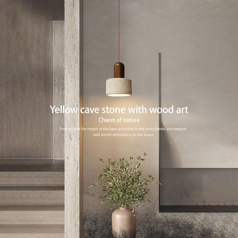 OROILUPU Modern Simple Brass Stone Pendant Lights Dining Room Kitchens Island Hanging Lights Wabi Sabi Style Solid Wood Bedside Light Fixture for Farmhouse Over Sink(Wire Adjustable) Type D OROILUPU