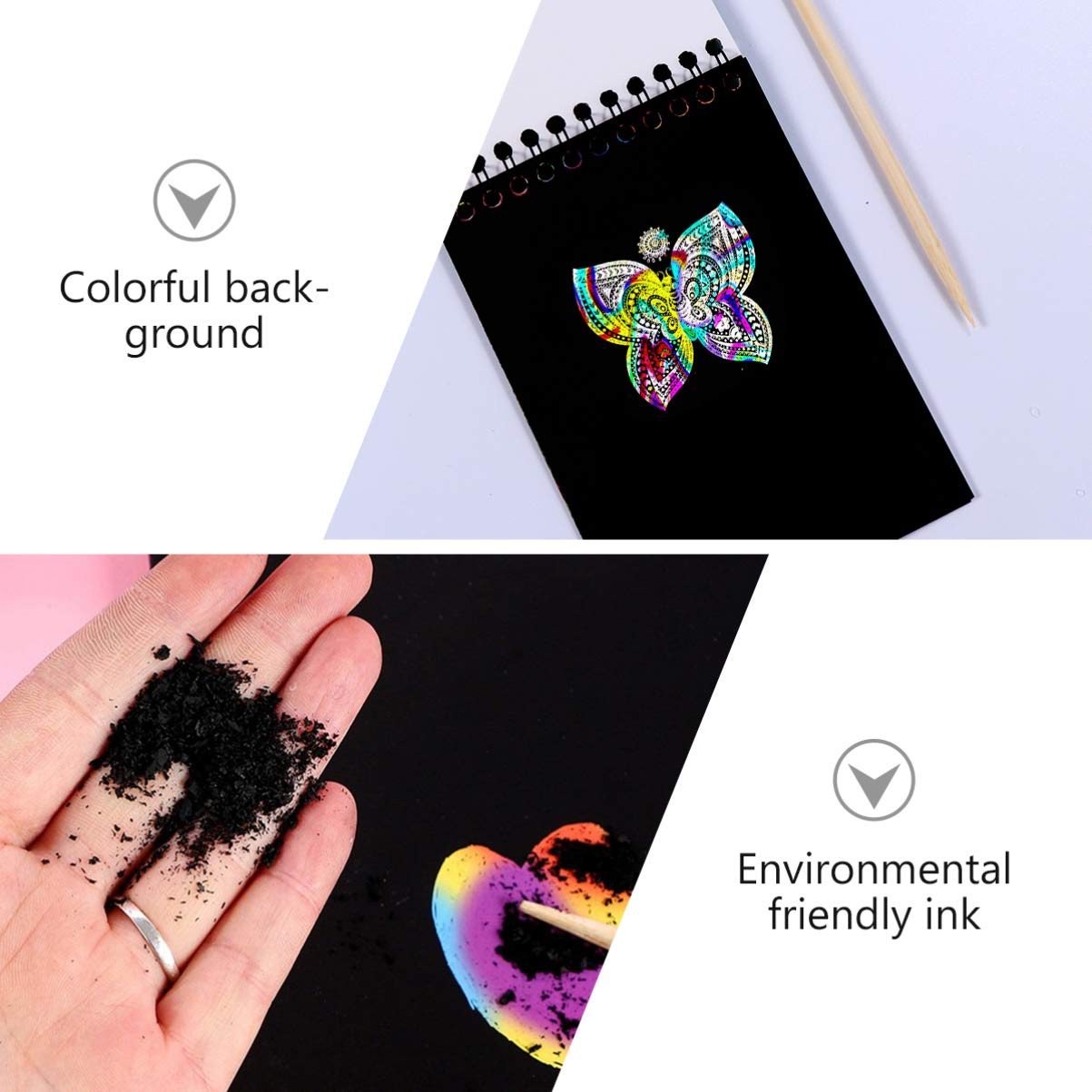 EXCEART Black Notebooks 6 Sets Rainbow Scratch Notebooks with Wood Stick Scratch Off Art Paper Set Color Book Pad Art Craft Supplies Kits for Kids Girls Boys Black Notebook EXCEART
