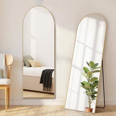 Arched Mirror Full Length, Upgraded 16"x59" Body Wall Mirrors with Shatter-Proof Glass, Floor Standing, Hanging or Leaning, Tall Arch Mirror with Stand Aluminum Alloy Frame for Bedroom Cloakroom