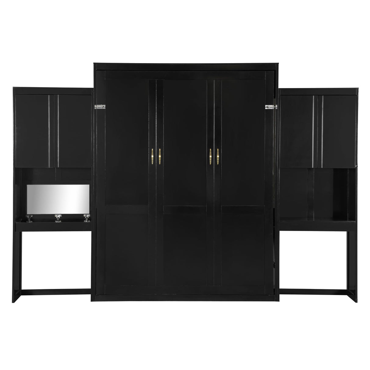 Merax Queen Size Murphy Bed with Desk, Storage Cabinets, Vanity and Mirror for Bedroom, Living Room, Apartment Merax