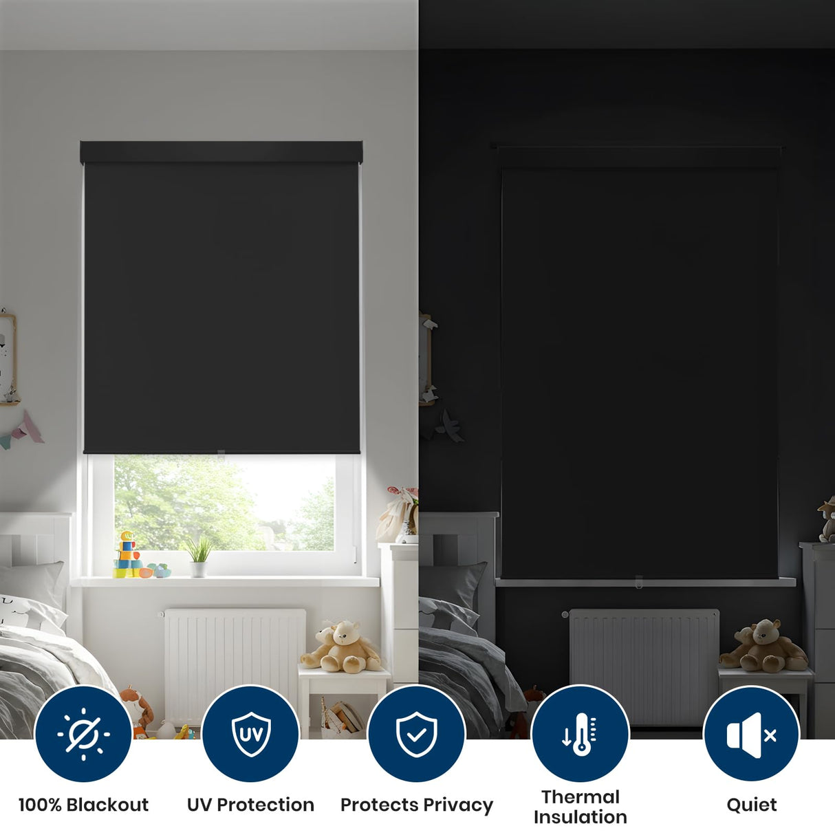100% Blackout Roller Shades Cordless Blinds for Indoor Windows,Free-Stop Window Shades Pull Down,Thermal Insulated Fabric UV Protection,Blackout Window Guard Blinds for Home,Office,Black,34" W x 72" H Dephora