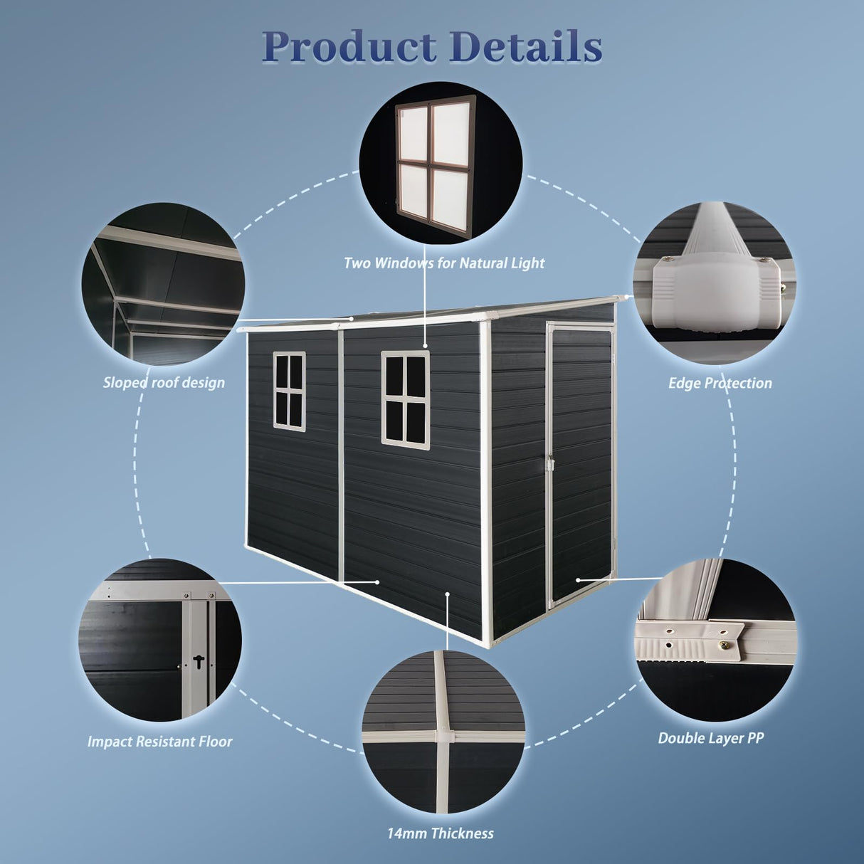 Zolyndo 8x4ft Lean to Shed, Resin Outdoor Storage Shed with Floor and 2 Windows, Plastic Sheds & Outdoor Storage Clearance for Patio Furniture, Garden Tools Bike Accessories, Beach Chairs Zolyndo