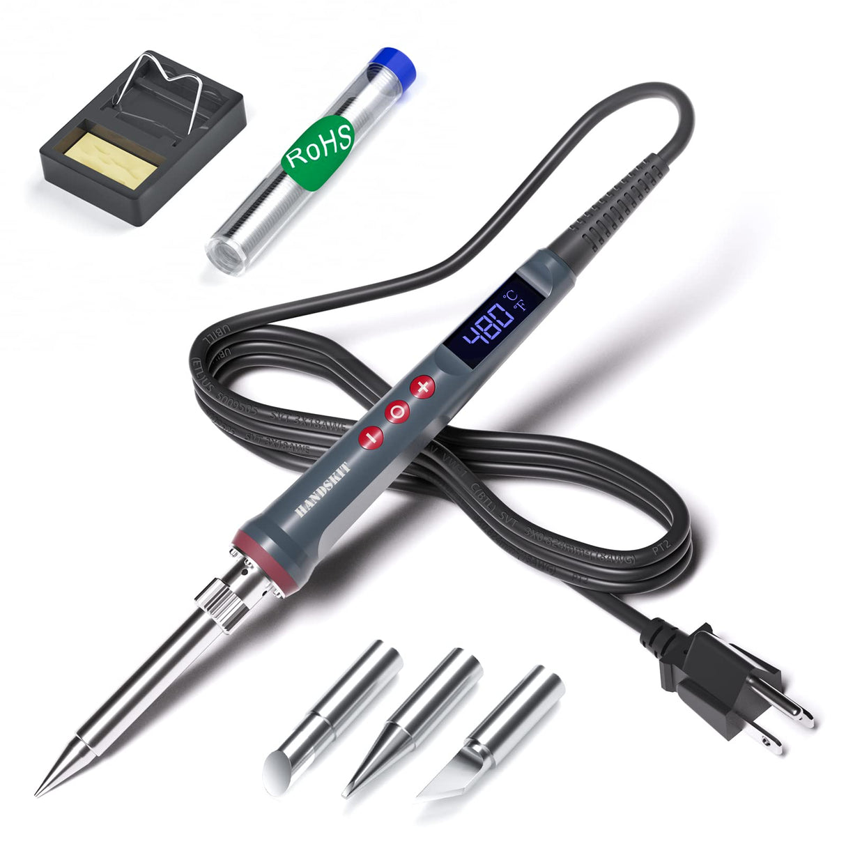 Solder Iron, 200W 110V Soldering Iron Digital Soldering Kit for Soldering, 6-in-1 Solder Iron Kit Welding Tool, Adjustable Temperature from 180 to 480℃, 3 solder tips, Solder wire, Solder Iron Stand HANDSKIT