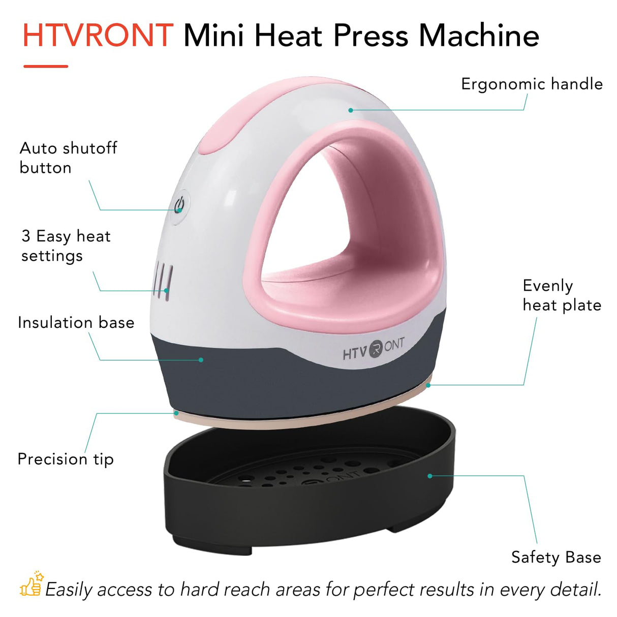 HTVRONT Heat Press Mini Iron for Crafting, Mini Heat Press Machine for T Shirts, Auto-Off Small Heat Press Portable Iron Press for Heating Transfer(Pink) HTVRONT