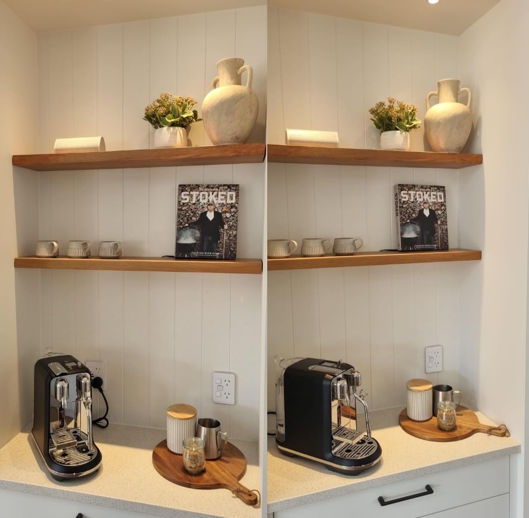 ROGMARS 36 Inches Long Walnut Floating Shelves,Rustic Solid Wood Farmhouse Wall Shelves with Invisible Brackets for Bathroom, Living Room, Bedroom, Kitchen Set of 2 ROGMARS