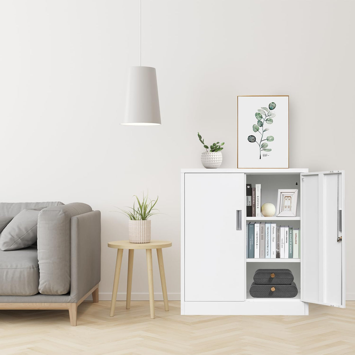 CJF Metal Storage Cabinets with Shelves and Doors, Steel Locking Cabinet for Home Office, Garage, Utility Room and Basement, 36.2" H x 31.5" W x 15.7" D (White) CJF