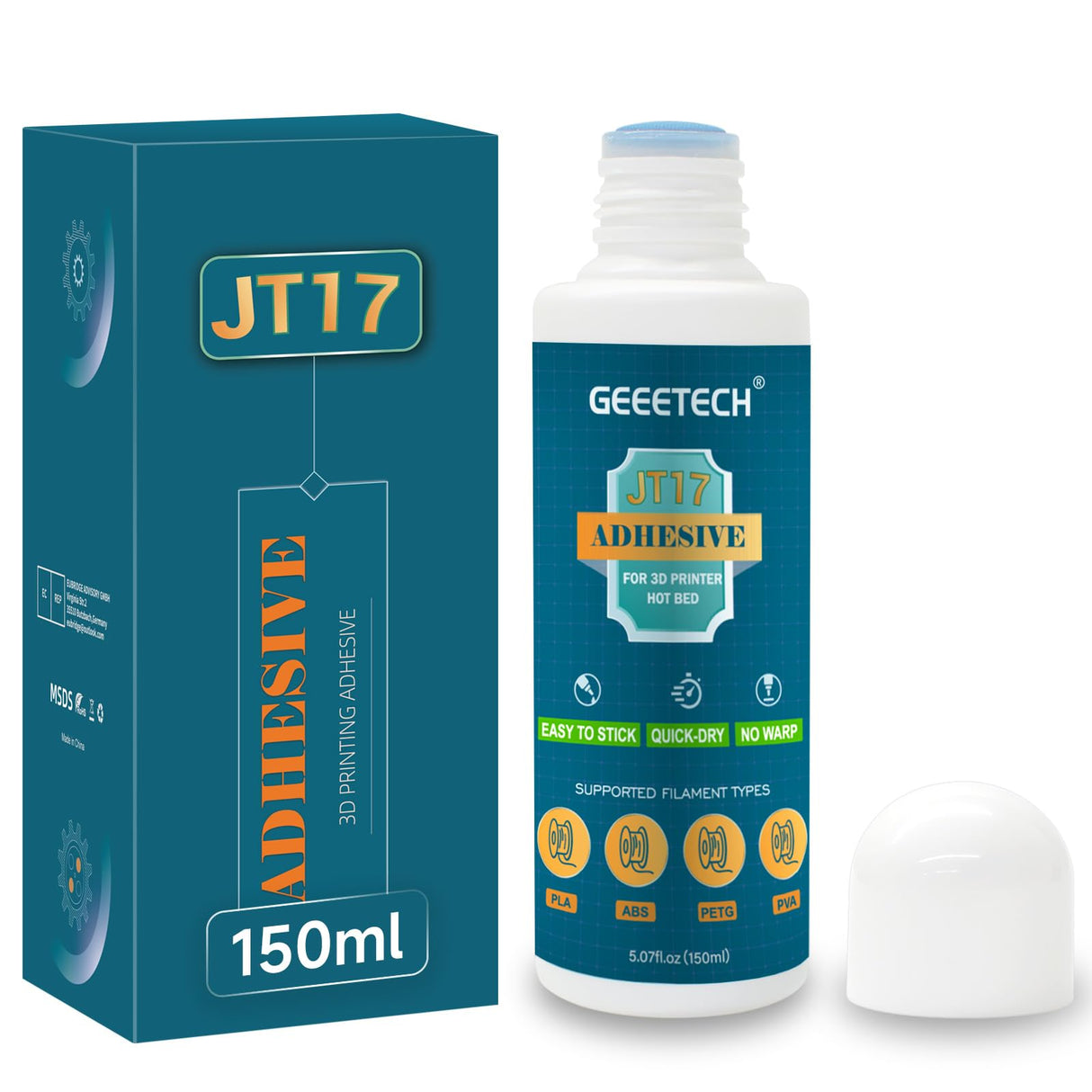 XZN 150ml 3D Printer Adhesive Glue, Perfect First Layer Adhesion, Prevents Warping on Heat Bed, Easy Release for PLA, PETG, ASA, TPU Filaments and Glass, PEI, Aluminum Various Build Plate, 5.07fl oz XZN