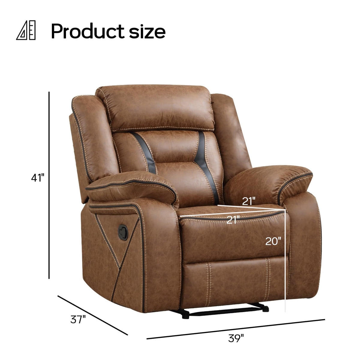EBELLO Faux Leather Manual Recliner Chair, Modern Design Single Reclining Sofa Chair with Comfortable Armrest and Backrest, Furniture for Living Room, Bedroom, Brown EBELLO