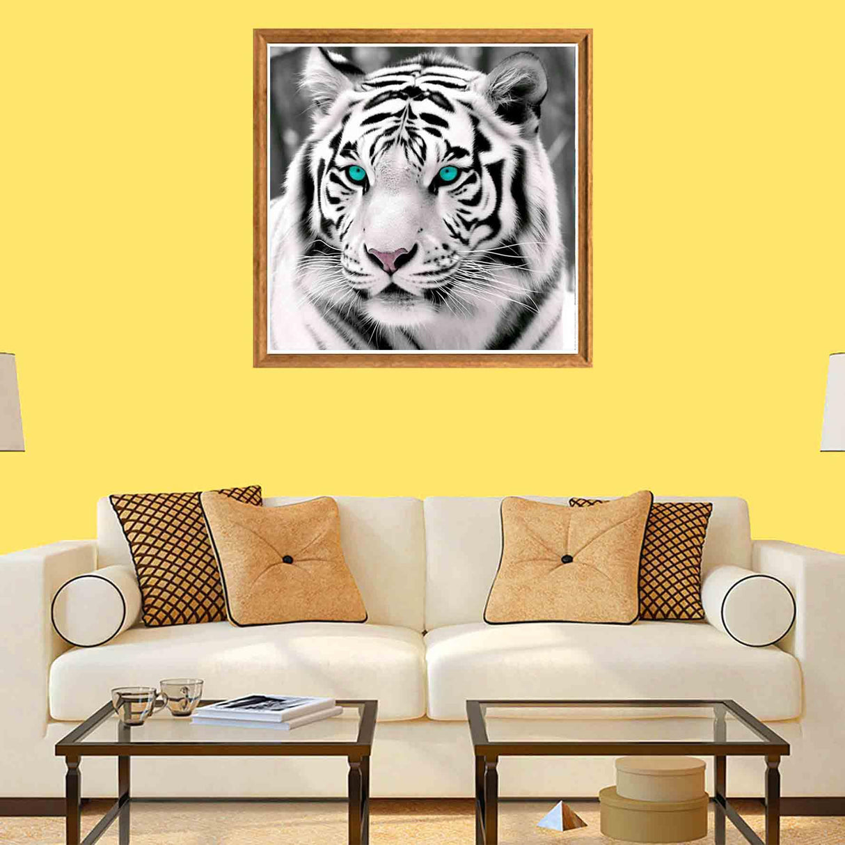 Bimkole 5D Diamond Painting Kits Blue-Eyed White Tiger, Full Drill Animals DIY Rhinestone Embroidery Set Paint with Diamonds Art by Number Kits Cross Stitch Home Wall Craft Decoration 12X12 inch Bimkole