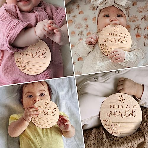 Baby Announcement Sign | Birth Announcement Sign | Hello World Newborn Sign | Perfect Photo Prop - Hospital & Home | Keepsake Baby Name Sign | AEGYPIUS