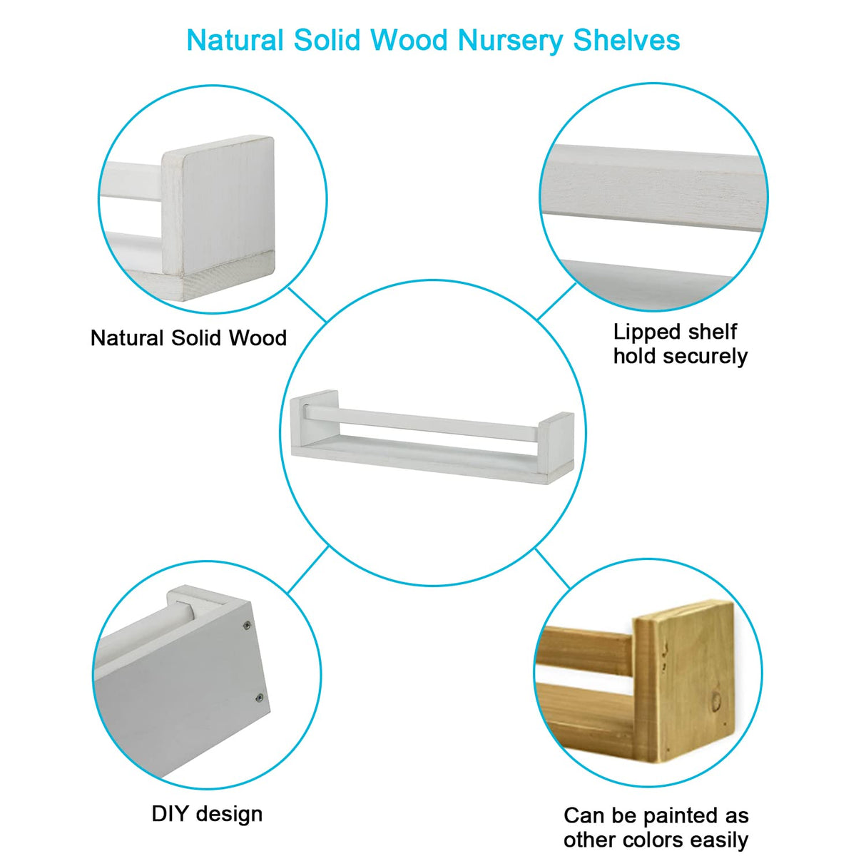 JORIKCHUO Nursery Book Shelves | Set of 2 Wood Floating Shelves for Kids Room, Kitchen Spice Rack, or Rustic Wall Mounted | Farmhouse Bathroom Décor (Rustic White). JORIKCHUO