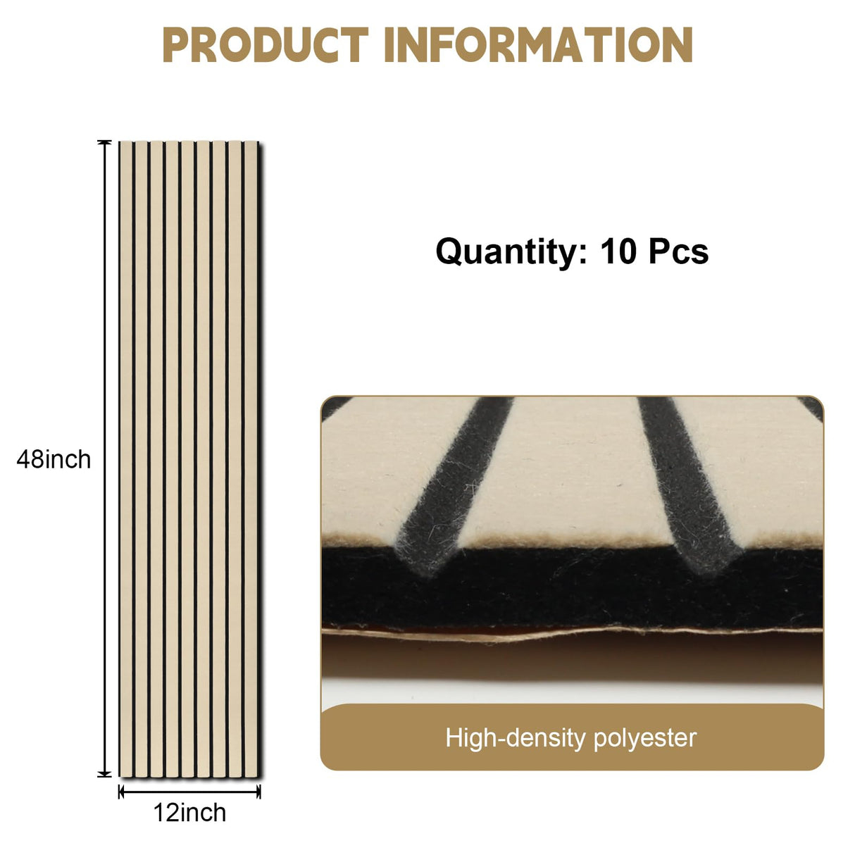 SDLDEER 10 Pack Acoustic Panels, 48"X 12"X 0.4" Sound Proof Panels for Walls, Self-Adhesive Acoustical Wall Panels, Sound Proofing Panels Acoustic Treatment for Home Office Decoration SDLDEER