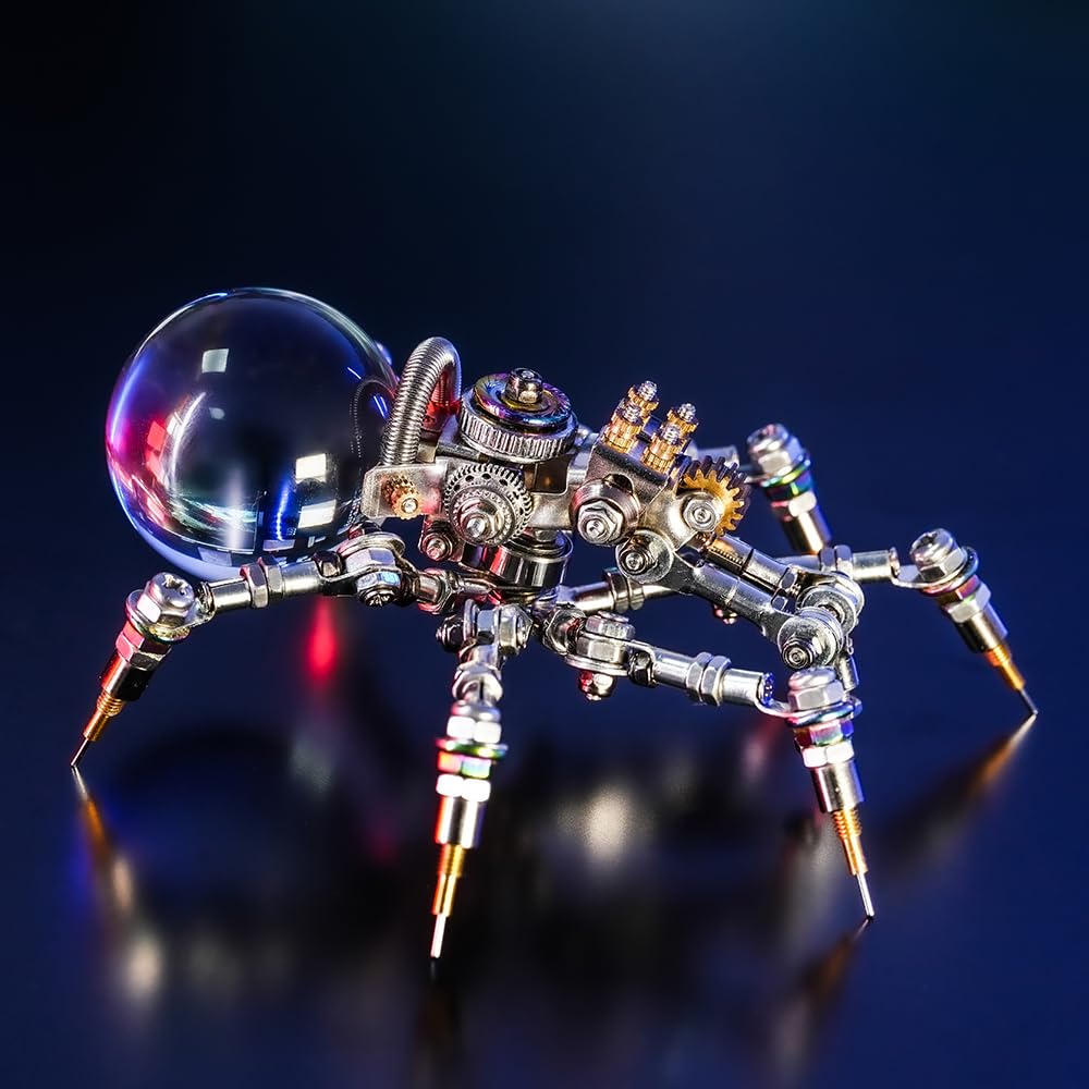 Mostarle Crystal Lamp Jumping Spider 3D Metal Puzzle, Arcynix DIY Model Kit Sci-Fi Mechanical Spider Steampunk Decor, Creative Gift & Futuristic Home Décor for Adults & Teens Arcynix