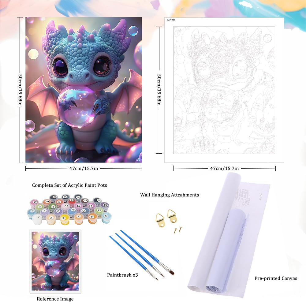 Natuyalo Paint by Numbers for Adults Beginner, Dragon Baby Easy Paint by Numbers Kits Animal Acrylic Craft Kits for Adults Suitable for Home Wall Decoration Flameless 16x20 Inch Natuyalo
